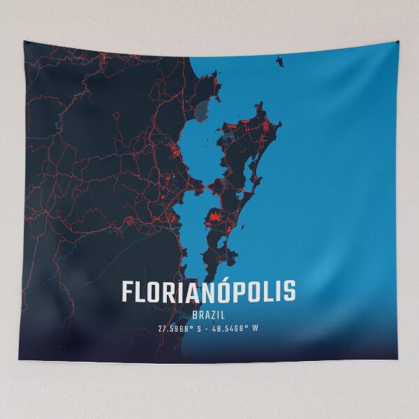 Item preview, Florianópolis Red & Blue Minimalist Map designed and sold by HomeLivingCo.