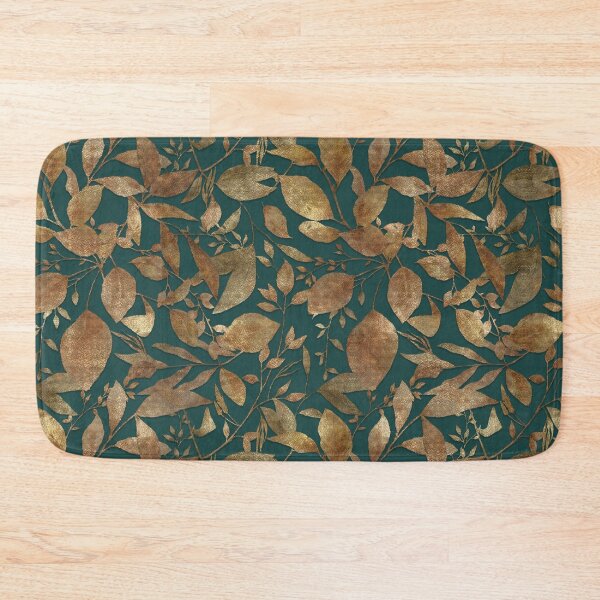 Item preview, Golden Leaves Emerald Green Autumn Pattern designed and sold by ArtStyleAlice.