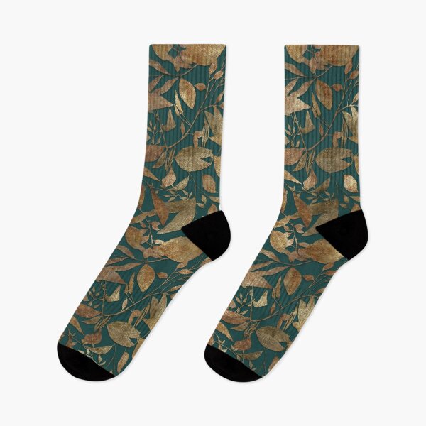 Item preview, Golden Leaves Emerald Green Autumn Pattern designed and sold by ArtStyleAlice.