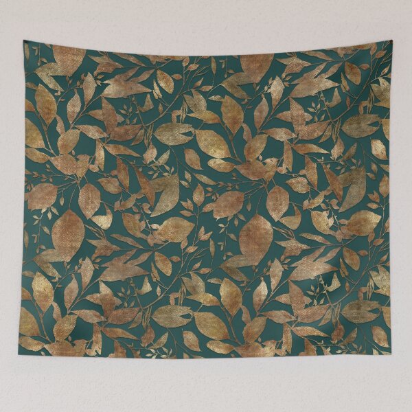 Item preview, Golden Leaves Emerald Green Autumn Pattern designed and sold by ArtStyleAlice.