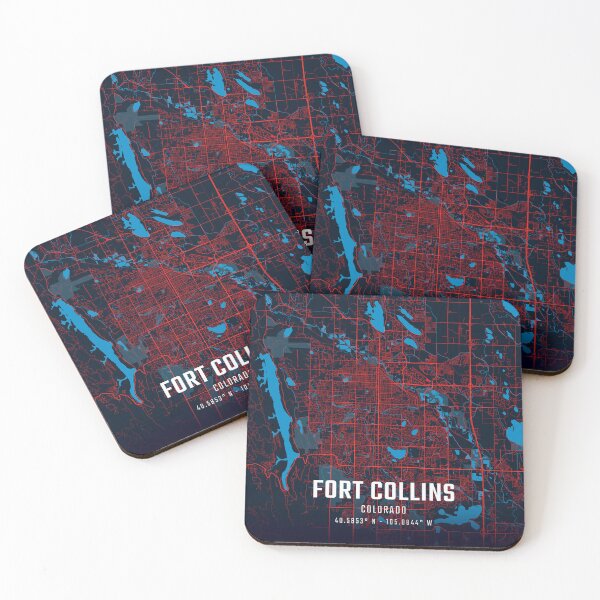 Item preview, Fort Collins Red & Blue Minimalist Map designed and sold by HomeLivingCo.