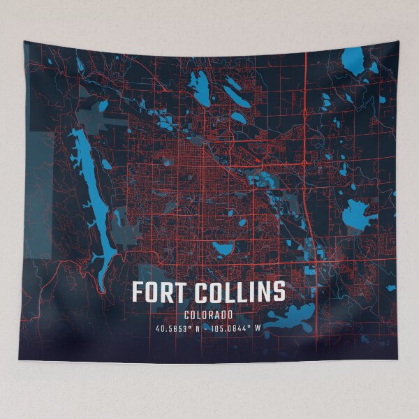 Item preview, Fort Collins Red & Blue Minimalist Map designed and sold by HomeLivingCo.