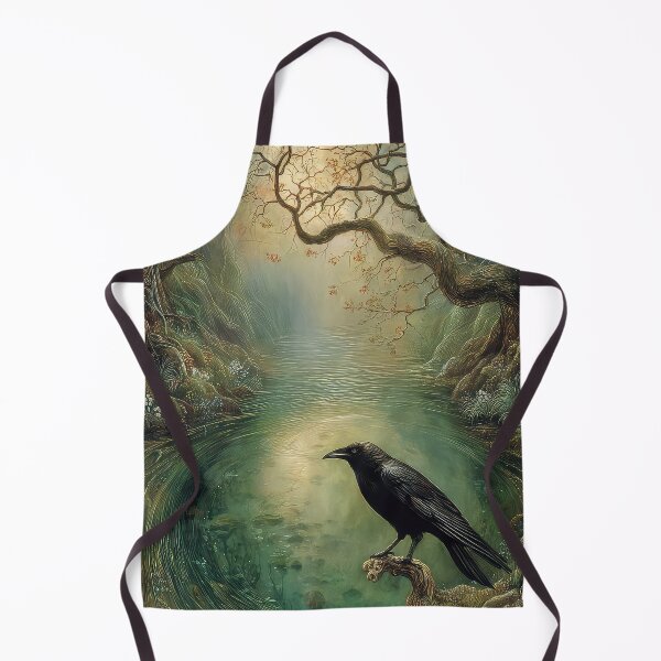 Item preview, Cuervo, Grajo Cuervo escena folclórica surrealista de un estanque de bosque oscuro que se curva hacia adentro designed and sold by thewandswant.