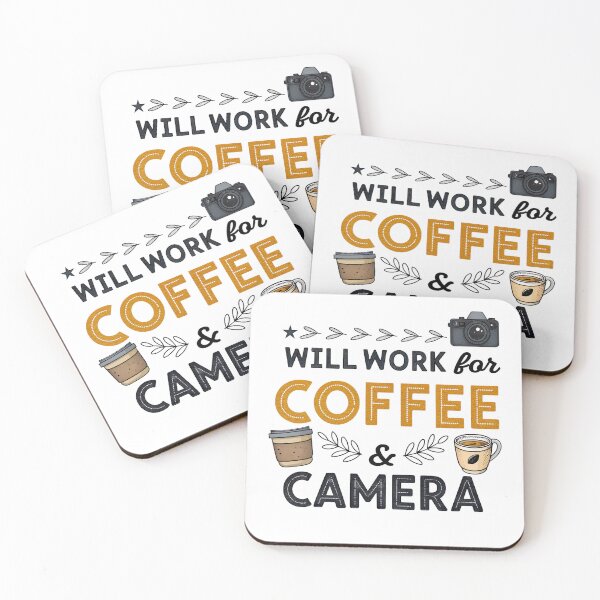 Item preview, Will Work for Coffee and Camera | Funny Videographer Quote Design designed and sold by VividOrganica.
