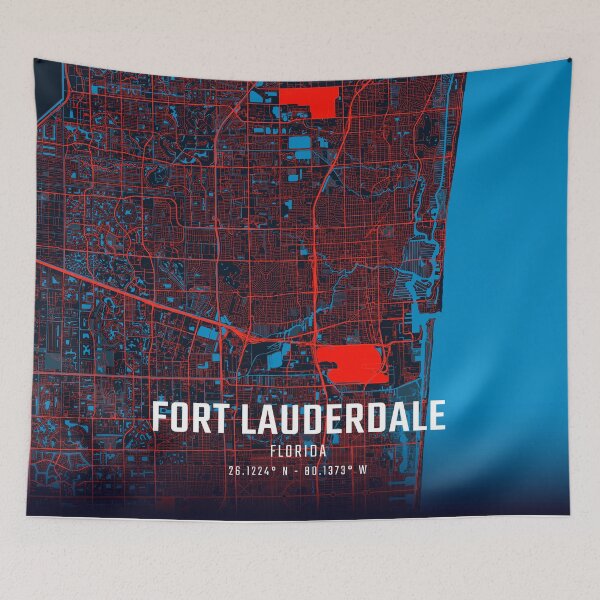 Item preview, Fort Lauderdale Red & Blue Minimalist Map designed and sold by HomeLivingCo.