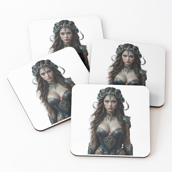 Item preview, Medusa Goddess Art – Dark Fantasy Warrior Woman with Snakes & Blue Gem Armor designed and sold by PrintGood.