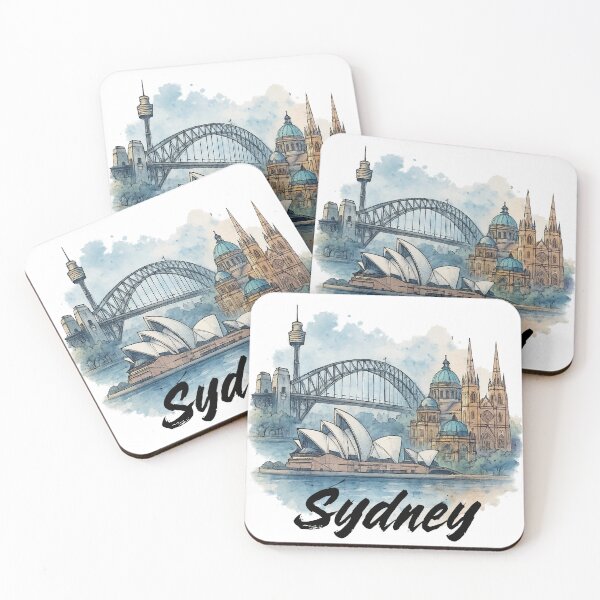 Item preview, Watercolor with the main monuments of the city of Sydney, Australia designed and sold by creativelolo.