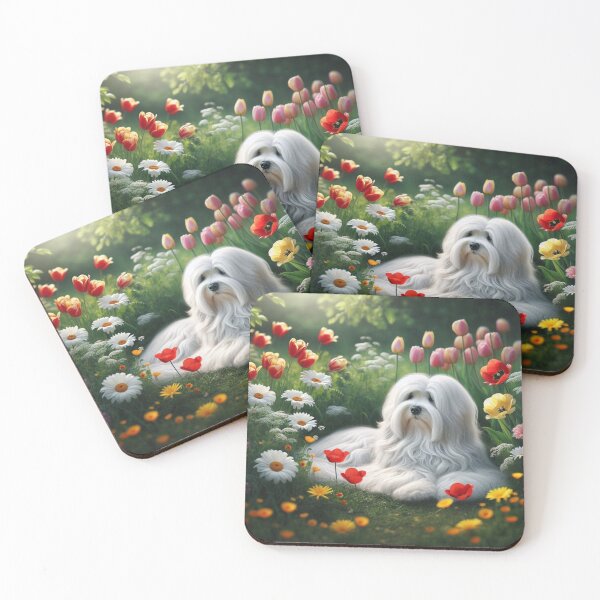 Item preview, Fluffy Coton de Tulear Dog  in a Flower Garden designed and sold by Wags & Tails.