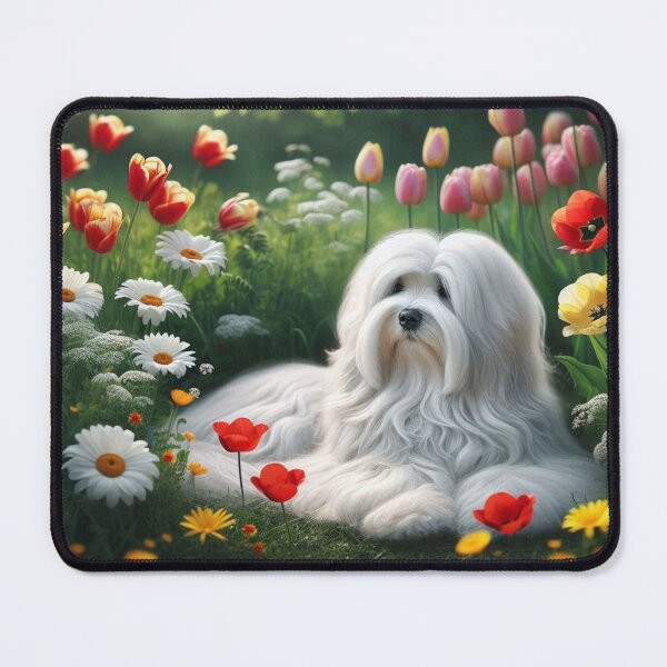 Item preview, Fluffy Coton de Tulear Dog  in a Flower Garden designed and sold by Wags & Tails.