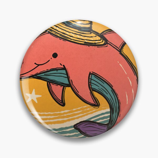Item preview, Tropical Dolphin Vibes – Straw Hat Splash in Sunset Surf designed and sold by ForeverPrintsOK.
