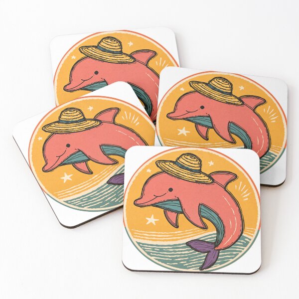 Item preview, Tropical Dolphin Vibes – Straw Hat Splash in Sunset Surf designed and sold by ForeverPrintsOK.