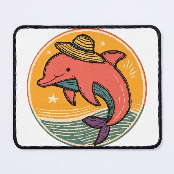 Item preview, Tropical Dolphin Vibes – Straw Hat Splash in Sunset Surf designed and sold by ForeverPrintsOK.