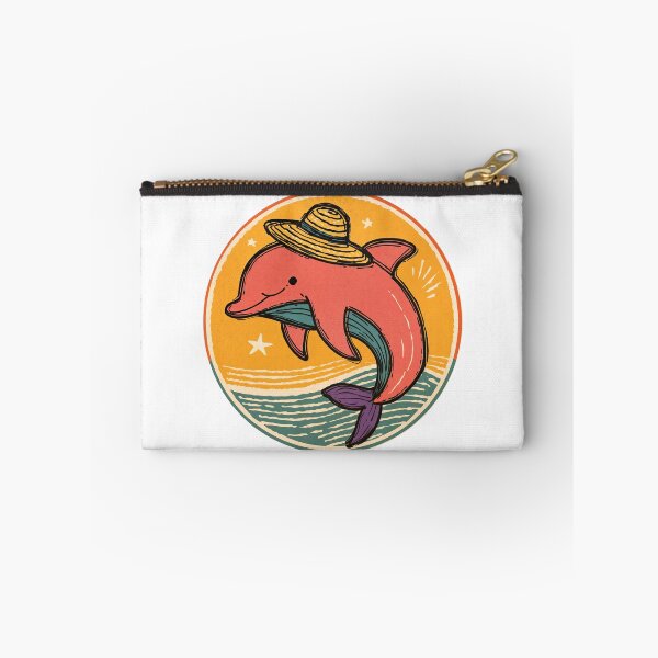 Item preview, Tropical Dolphin Vibes – Straw Hat Splash in Sunset Surf designed and sold by ForeverPrintsOK.