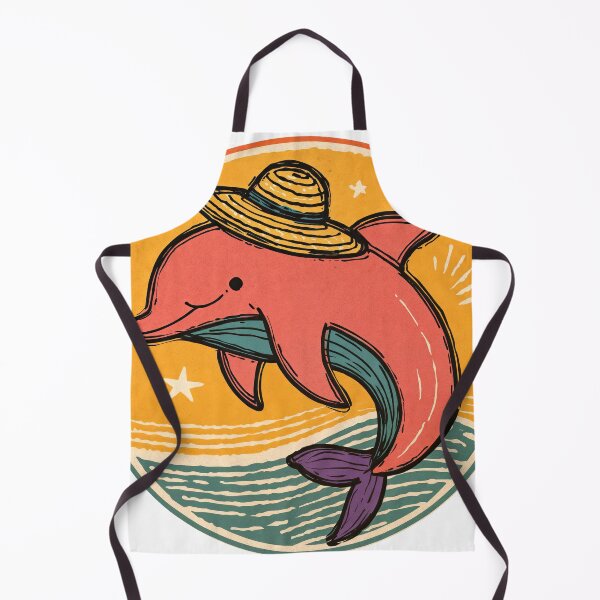 Item preview, Tropical Dolphin Vibes – Straw Hat Splash in Sunset Surf designed and sold by ForeverPrintsOK.