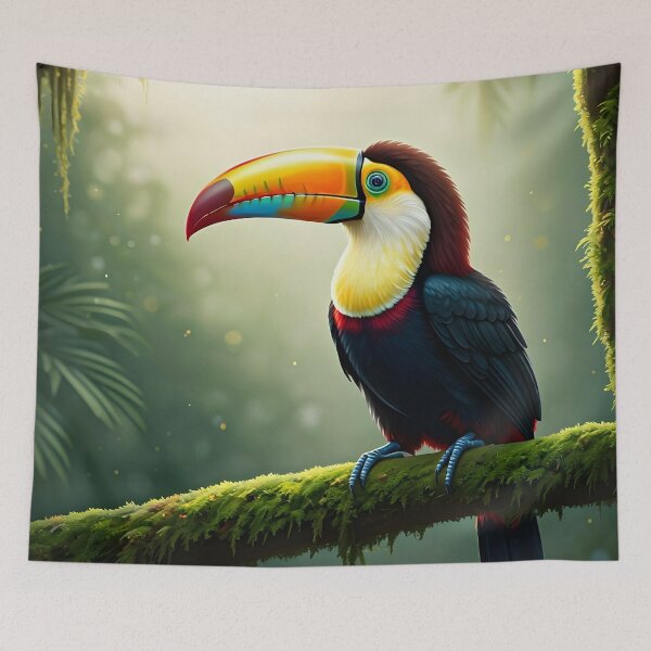 Item preview, Colorful Toucan on a Tropical Branch – Vibrant Rainforest Wildlife Photography designed and sold by PawPrintedArt.