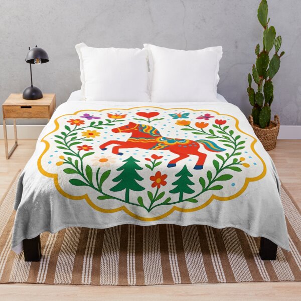 Item preview, Rearing Dala Horse and Forest Flowers – Scandinavian Folk Art by heidiannemorris © designed and sold by FOLK ART FUSION.