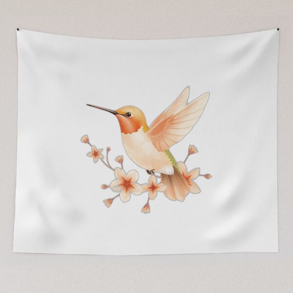 Item preview, Peach Hummingbird with Flower Motifs designed and sold by sharon1210.