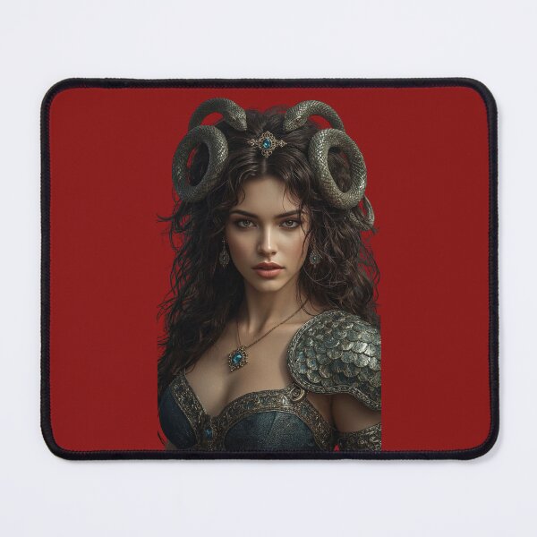 Item preview, Snake Horned Goddess Art – Dark Fantasy Warrior with Scale Armor & Blue Gems designed and sold by PrintGood.