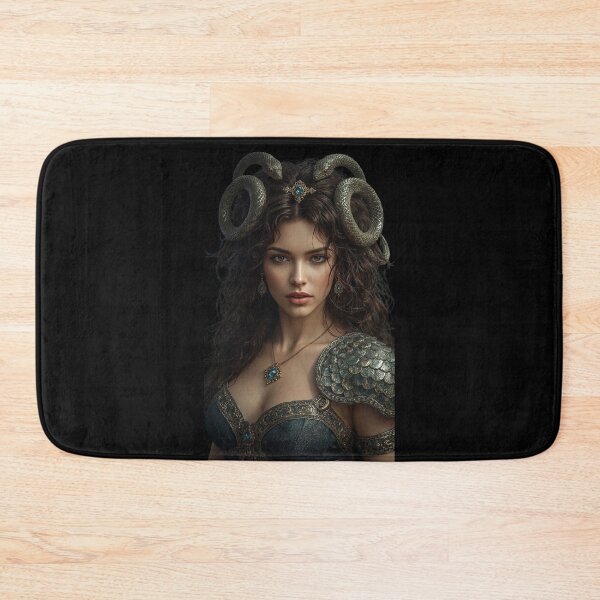 Item preview, Snake Horned Goddess Art – Dark Fantasy Warrior with Scale Armor & Blue Gems designed and sold by PrintGood.