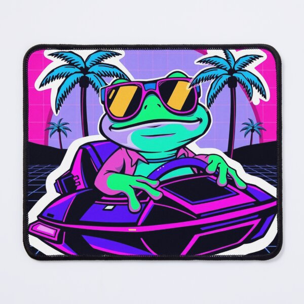 Item preview, Neon Vaporwave Frog on Jet Ski designed and sold by NexaSpire.