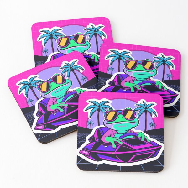 Item preview, Neon Vaporwave Frog on Jet Ski designed and sold by NexaSpire.