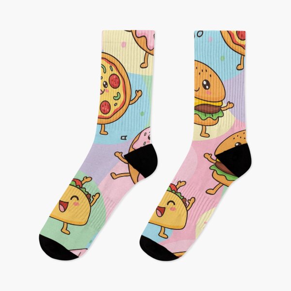 Item preview, Funny Kawaii Food Pattern – Smiling Pizza, Dancing Donuts & Winking Burgers | Cute Cartoon Seamless Design designed and sold by skysshobu.