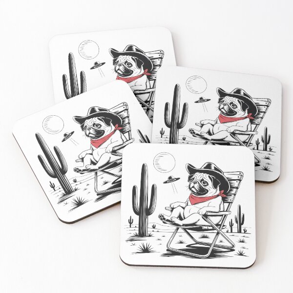 Item preview, Cowboy Pug in the Desert – Funny Western Dog Illustration with UFO for Pet Lovers designed and sold by Jaanussar.