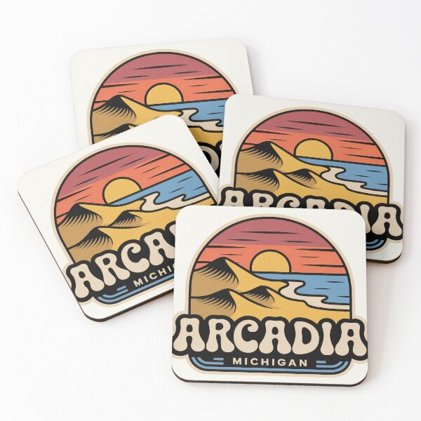 Item preview, Arcadia Michigan Retro Sunset Beach Emblem designed and sold by TheOldMittenIllustrated.