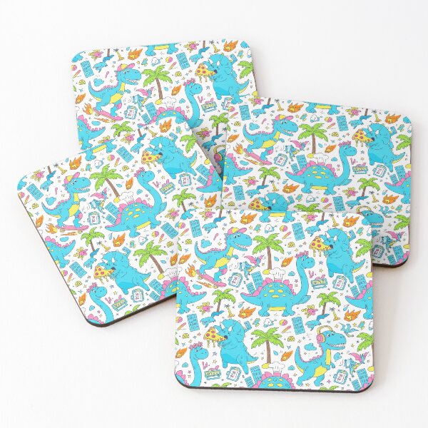 Item preview, Funny Cartoon Dinosaurs Pattern – Cute Dinos Skateboarding, Eating Pizza & Taking Selfies | Playful Kids Seamless Design designed and sold by skysshobu.