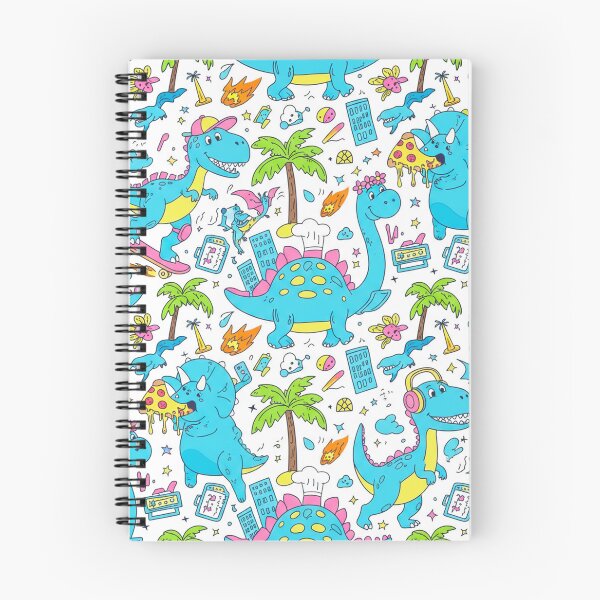 Item preview, Patrón divertido de dinosaurios de dibujos animados: adorables dinosaurios patinando, comiendo pizza y tomándose selfies | Diseño infantil sin costuras y divertido designed and sold by skysshobu.