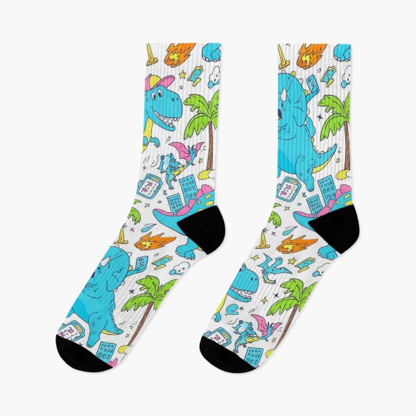 Item preview, Funny Cartoon Dinosaurs Pattern – Cute Dinos Skateboarding, Eating Pizza & Taking Selfies | Playful Kids Seamless Design designed and sold by skysshobu.