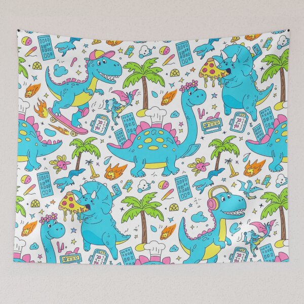 Item preview, Funny Cartoon Dinosaurs Pattern – Cute Dinos Skateboarding, Eating Pizza & Taking Selfies | Playful Kids Seamless Design designed and sold by skysshobu.