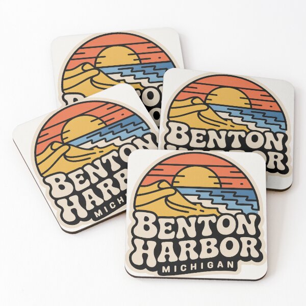 Item preview, Benton Harbor Michigan Retro Sunset Beach Emblem designed and sold by TheOldMittenIllustrated.