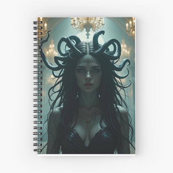 Aperçu de l'œuvre Méduse dans une salle gothique – Art dark fantasy pour coques de téléphone, autocollants et t-shirts créée et vendue par PrintGood.