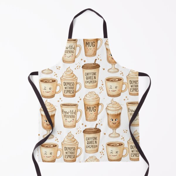 Aperçu de l'œuvre Motif aquarelle humoristique sur le thème du café – Tasses à café souriantes et citations « Brew-tiful Morning » | Design kawaii cosy et sans couture créée et vendue par skysshobu.