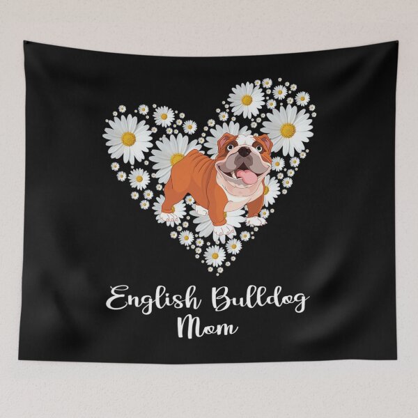 Item preview, Cute English Bulldog &amp; Daisy Flower Hear	 Mother's Day 		 designed and sold by simoneprandot.