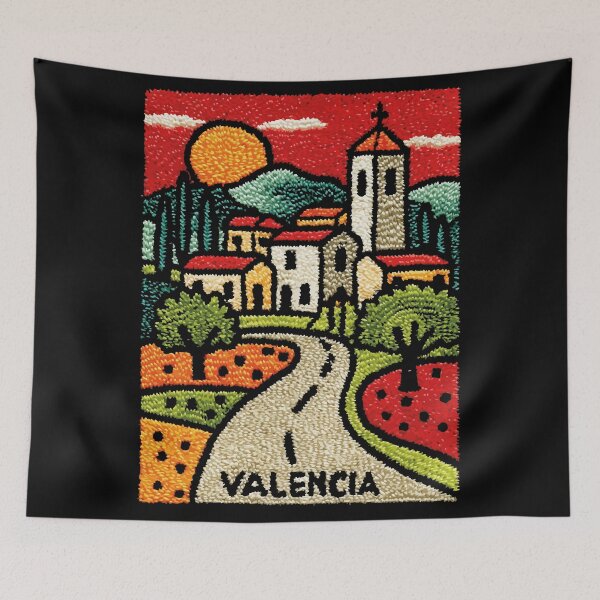 Item preview, Spanish Village Poster | Valencia Orange Grove Folk Art designed and sold by TuncGK.