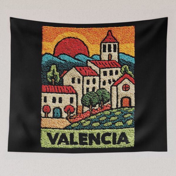 Item preview, Valencia Spain Coast | Mediterranean Village Folk Art designed and sold by TuncGK.