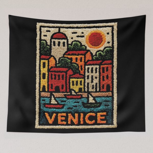 Item preview, Venice Italy Canal Poster | Romantic Gondola Folk Art designed and sold by TuncGK.
