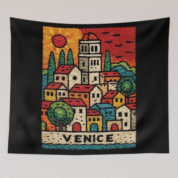 Item preview, Colorful Venice Poster | Italian Canal Folk Art designed and sold by TuncGK.