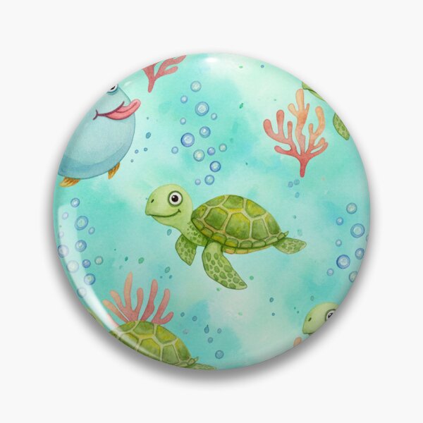 Item preview, Cute Ocean Watercolor Pattern – Funny Fish, Turtles & Octopuses with Bubbles | Whimsical Sea Life Seamless Design designed and sold by skysshobu.