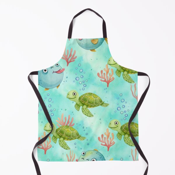 Item preview, Cute Ocean Watercolor Pattern – Funny Fish, Turtles & Octopuses with Bubbles | Whimsical Sea Life Seamless Design designed and sold by skysshobu.
