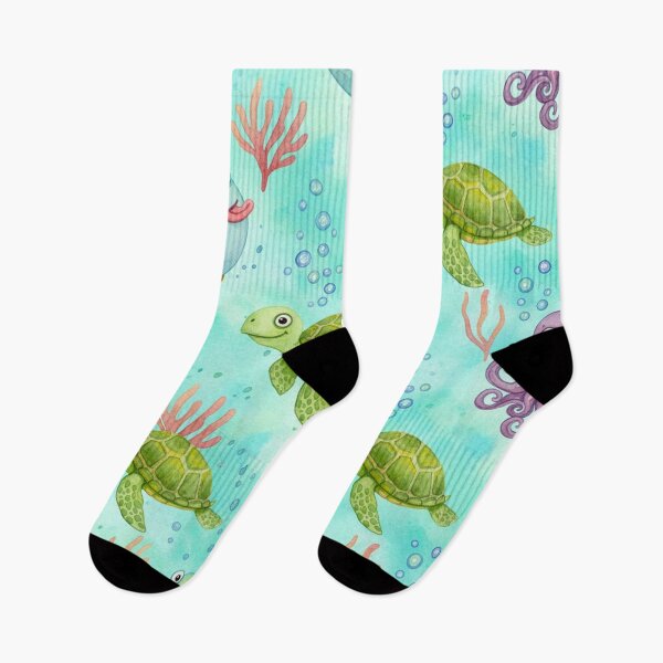 Item preview, Cute Ocean Watercolor Pattern – Funny Fish, Turtles & Octopuses with Bubbles | Whimsical Sea Life Seamless Design designed and sold by skysshobu.