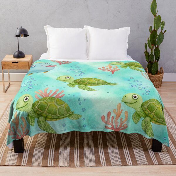 Item preview, Cute Ocean Watercolor Pattern – Funny Fish, Turtles & Octopuses with Bubbles | Whimsical Sea Life Seamless Design designed and sold by skysshobu.