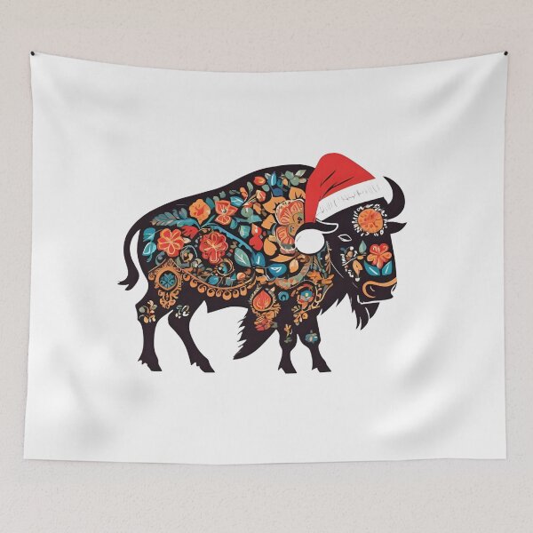 Item preview, Winter Folk Bison Sticker | Polish Wycinanki Buffalo with Santa Hat designed and sold by AmberWit.