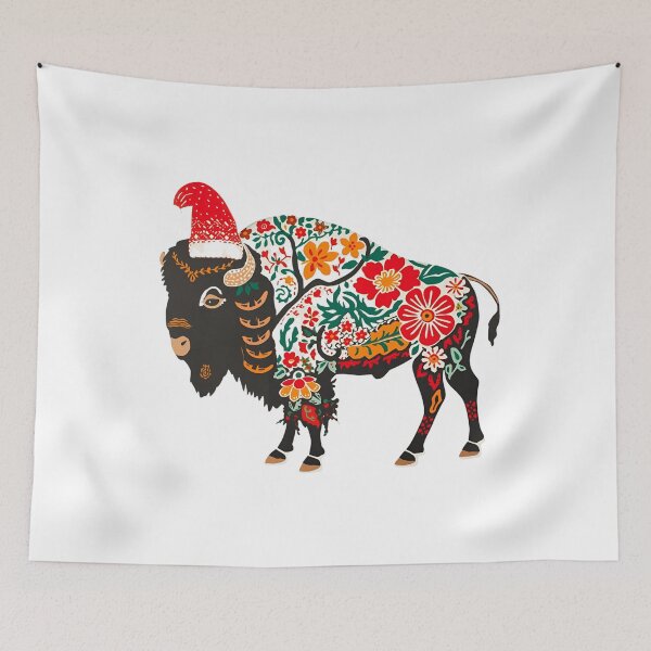 Item preview, Colorful Folk Bison Sticker | Polish Wycinanki Christmas Buffalo with Santa Hat designed and sold by AmberWit.