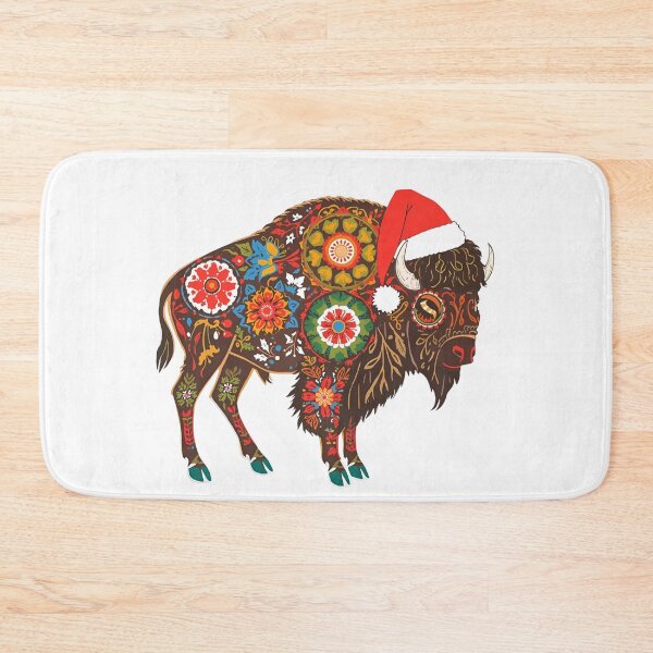Item preview, Folk Bison Christmas Sticker | Polish Wycinanki Animal Art with Santa Hat designed and sold by AmberWit.