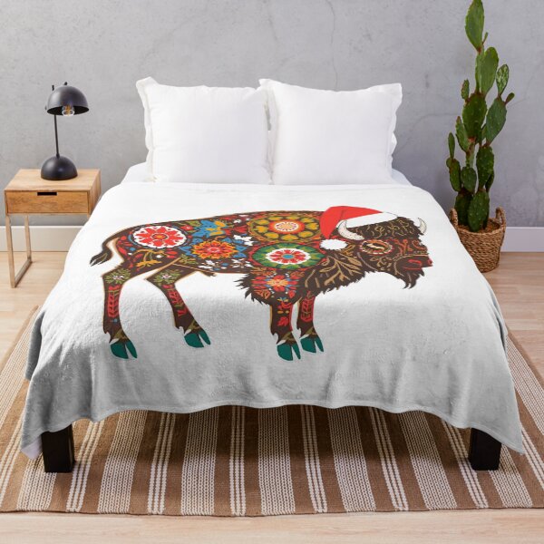 Item preview, Folk Bison Christmas Sticker | Polish Wycinanki Animal Art with Santa Hat designed and sold by AmberWit.