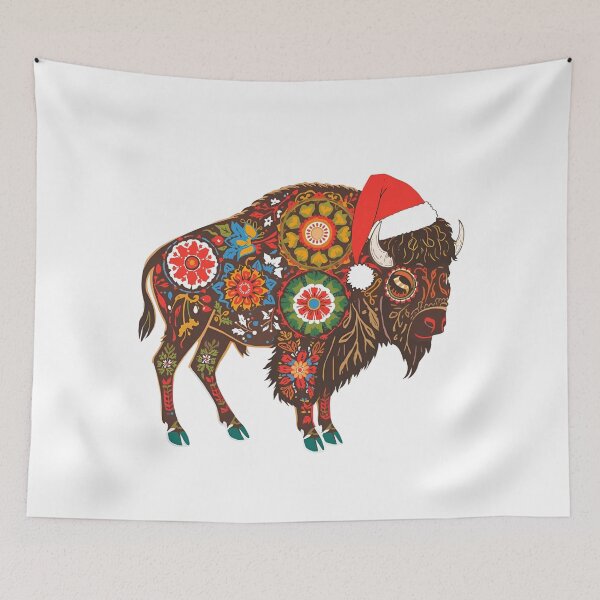 Item preview, Folk Bison Christmas Sticker | Polish Wycinanki Animal Art with Santa Hat designed and sold by AmberWit.