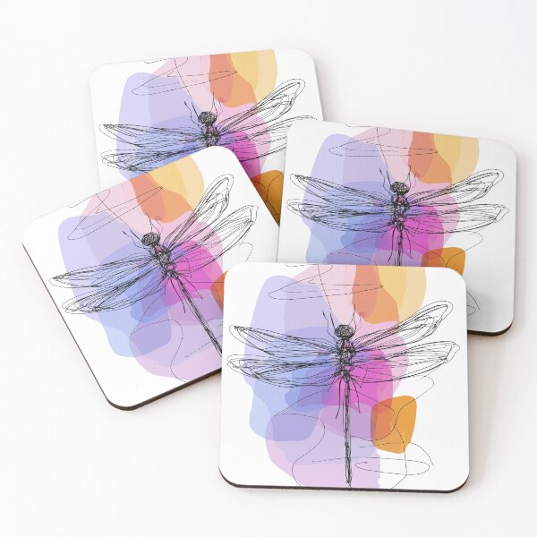 Item preview, Abstract Dragonfly Line Art with Colorful Watercolor Background designed and sold by idtecss.